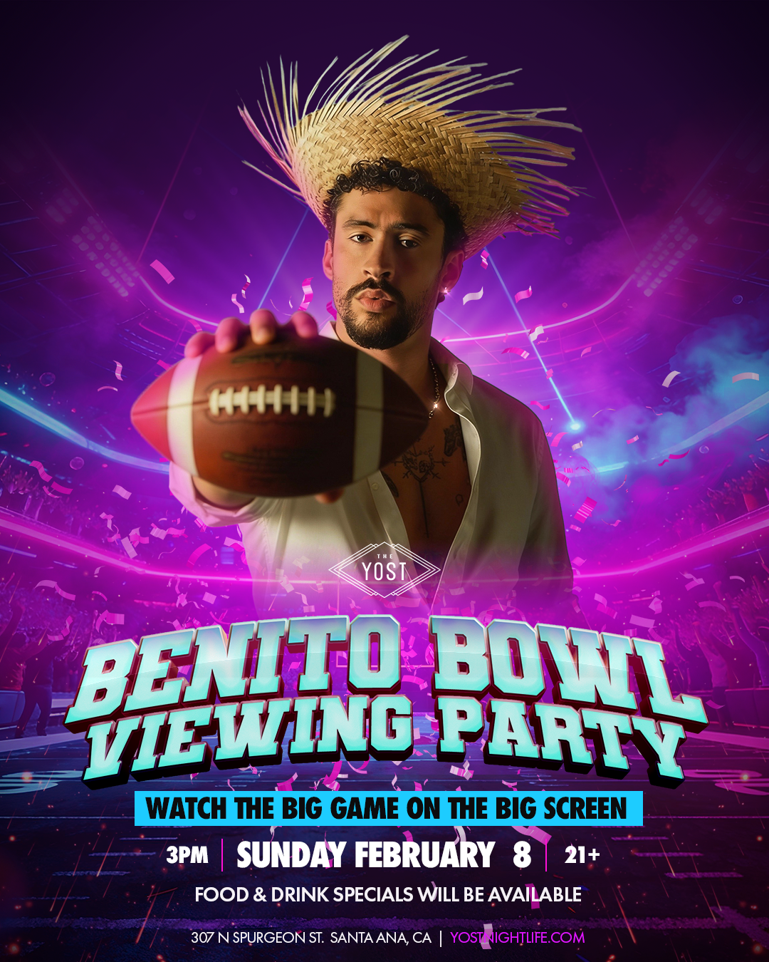 Super Bowl LX - Viewing Party PREGAME STARTS AT 2:00 PM INSIDE YOST THEATER