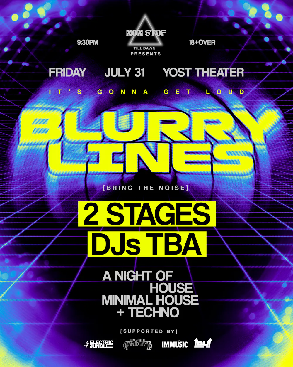 NON-STOP PRESENTS BLURRY LINES - MINIMAL HOUSE + TECHNO + 2 ROOMS