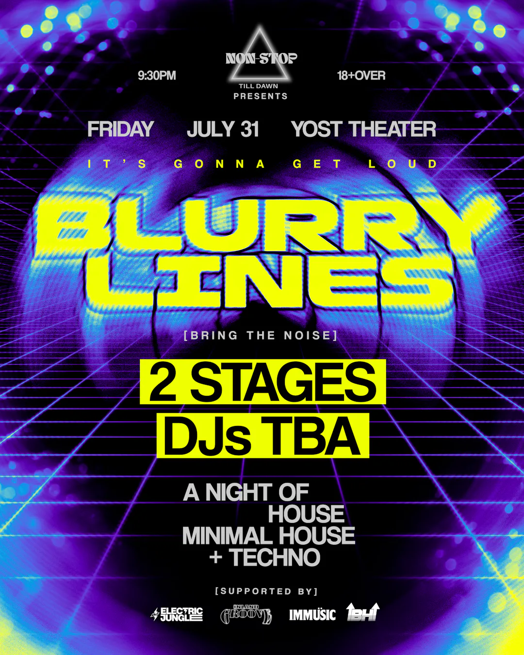 NON-STOP PRESENTS BLURRY LINES - MINIMAL HOUSE + TECHNO + 2 ROOMS